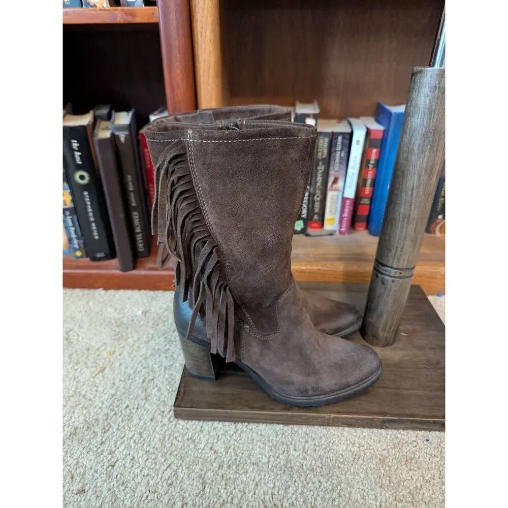 Miz Mooz Women’s Size EU 39 US 9 Brown Leather Fringe Western Booties Boots
